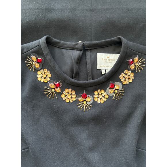 Kate Spade Lucy Jeweled Neck Bell Sleeve Crepe Black Shift Dress Size 2 - Picture 6 of 16